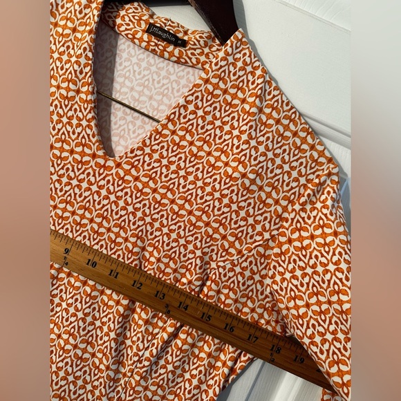 J. McLaughlin MED Spring Apricot Printed 3/4 Sleeve V Neck Sheath Dress Stretch - Picture 8 of 11